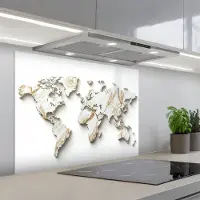 KitchenYeah Spatscherm 80x60 cm - Zelfklevende achterwand Wereldkaart - Wit Marmer - Luxueus - Keuken muurbeschermer - Spatwand fornuis