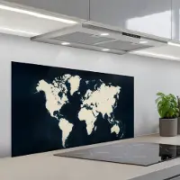 KitchenYeah Spatscherm 100x50 cm - Zelfklevende achterwand Wereldkaart - Minimalistisch - Contrast - Keuken muurbeschermer - Spatwand fornuis