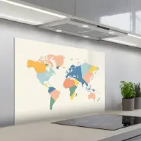 KitchenYeah Spatscherm 100x65 cm - Zelfklevende achterwand Wereldkaart - Kleurvlakken - Pastel - Abstract - Keuken muurbeschermer - Spatwand fornuis