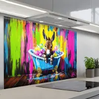 KitchenYeah Spatscherm 120x80 cm - Zelfklevende achterwand Ezel - Badkuip - Roze - Schuim - Keuken muurbeschermer - Spatwand fornuis