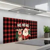 KitchenYeah Spatscherm 100x50 cm - Zelfklevende achterwand Kerstman - Rendier - Tekst - Rood - Zwart - Keuken muurbeschermer - Spatwand fornuis