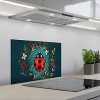 KitchenYeah Spatscherm 60x40 cm - Zelfklevende achterwand Bloemen - Lieveheersbeestje - Hartje - Rood - Keuken muurbeschermer - Spatwand fornuis
