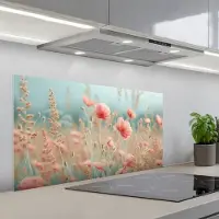 KitchenYeah Spatscherm 100x50 cm - Zelfklevende achterwand Bloemen - Natuur - Klaprozen - Bloemenveld - Keuken muurbeschermer - Spatwand fornuis