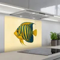 KitchenYeah Spatscherm 90x70 cm - Zelfklevende achterwand Felgeel - Vis - Strepen - Vinnen - Keuken muurbeschermer - Spatwand fornuis