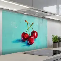 KitchenYeah Spatscherm 120x80 cm - Zelfklevende achterwand Kersen - Rood - Drie - Geverfd - Keuken muurbeschermer - Spatwand fornuis