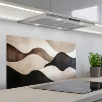 KitchenYeah Spatscherm 100x50 cm - Zelfklevende achterwand Golven - Abstract - Beige - Keuken muurbeschermer - Spatwand fornuis