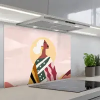 KitchenYeah Spatscherm 80x55 cm - Zelfklevende achterwand Vrouw - Zon - Kleurrijk - Keuken muurbeschermer - Spatwand fornuis