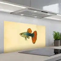 KitchenYeah Spatscherm 100x50 cm - Zelfklevende achterwand Vis - illustratie - Stippen - Oranje - Keuken muurbeschermer - Spatwand fornuis