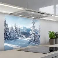 KitchenYeah Spatscherm 80x60 cm - Zelfklevende achterwand Winterlandschap - Natuur - Berg - Bomen - Sneeuw - Keuken muurbeschermer - Spatwand fornuis