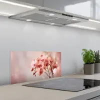 KitchenYeah Spatscherm 60x30 cm - Zelfklevende achterwand Orchidee - Bloemen - Roze - Bloemblaadjes - Keuken muurbeschermer - Spatwand fornuis