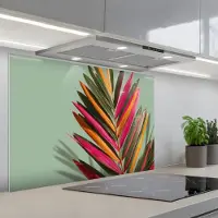 KitchenYeah Spatscherm 80x55 cm - Zelfklevende achterwand Tak - Bladeren - Kleurrijk - Schaduw - Keuken muurbeschermer - Spatwand fornuis
