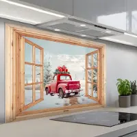 KitchenYeah Spatscherm 120x80 cm - Zelfklevende achterwand Doorkijk - Auto - Kerst - Cadeaus - Winter - Landschap - Keuken muurbeschermer - Spatwand fornuis
