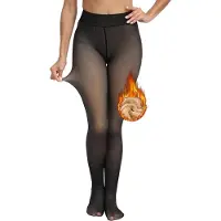 Karma Fleece gevoerde warme panty voor vrouwen, imitatie-doorschijnende winter panty van 220 g, dubbel gevoerde rekbare thermische panty (5-20° C) maat S