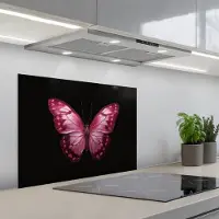 KitchenYeah Spatscherm 70x55 cm - Zelfklevende achterwand Vlinder - Fuchsia - Grafisch - Keuken muurbeschermer - Spatwand fornuis