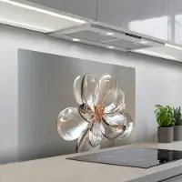 KitchenYeah Spatscherm 100x65 cm - Zelfklevende achterwand Bloem - Glazen - Doorzichtig - Keuken muurbeschermer - Spatwand fornuis