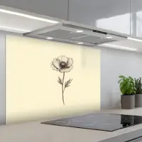 KitchenYeah Spatscherm 80x55 cm - Zelfklevende achterwand Klaproos - Illustratie - Zwart - Keuken muurbeschermer - Spatwand fornuis