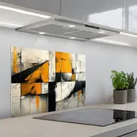 KitchenYeah Spatscherm 70x55 cm - Zelfklevende achterwand Geel - Abstract - Modern - Vormen - Keuken muurbeschermer - Spatwand fornuis