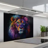 KitchenYeah Spatscherm 90x70 cm - Zelfklevende achterwand Leeuwenkop - Felgekleurd - Abstract - Keuken muurbeschermer - Spatwand fornuis