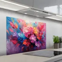 KitchenYeah Spatscherm 100x65 cm - Zelfklevende achterwand Bloemen - Verf - Abstract - Kleurrijk - Keuken muurbeschermer - Spatwand fornuis