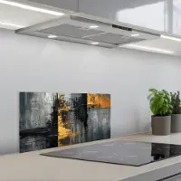 KitchenYeah Spatscherm 70x30 cm - Zelfklevende achterwand Modern - Goud - Grijs - Patroon - Keuken muurbeschermer - Spatwand fornuis