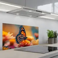 KitchenYeah Spatscherm 80x40 cm - Zelfklevende achterwand Vlinder - Dieren - Kleurrijk - Natuur - Bloemen - Keuken muurbeschermer - Spatwand fornuis