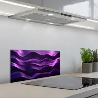 KitchenYeah Spatscherm 70x30 cm - Zelfklevende achterwand Golven - Abstract - Paars - Keuken muurbeschermer - Spatwand fornuis