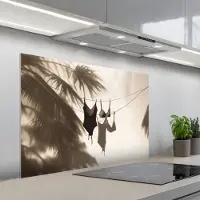 KitchenYeah Spatscherm 100x65 cm - Zelfklevende achterwand Badkleding - Palmbomen - Schaduw - Tropisch - Keuken muurbeschermer - Spatwand fornuis