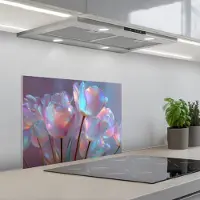 KitchenYeah Spatscherm 60x45 cm - Zelfklevende achterwand Tulpen - Glazen - Bloemblaadjes - Pasteltinten - Keuken muurbeschermer - Spatwand fornuis