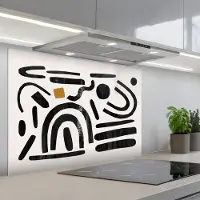 KitchenYeah Spatscherm 80x55 cm - Zelfklevende achterwand Abstract - Kunst - Vormen - Zwart - Keuken muurbeschermer - Spatwand fornuis