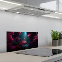 KitchenYeah Spatscherm 60x30 cm - Zelfklevende achterwand Standbeeld - Zeebodem - Koraal - Kleurrijk - Keuken muurbeschermer - Spatwand fornuis