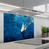 KitchenYeah Spatscherm 90x70 cm - Zelfklevende achterwand Zeilboot - Water - Abstract - Schaduw - Keuken muurbeschermer - Spatwand fornuis