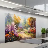 KitchenYeah Spatscherm 100x65 cm - Zelfklevende achterwand Bloemen - Bomen - Kunst - Watercolor - Keuken muurbeschermer - Spatwand fornuis