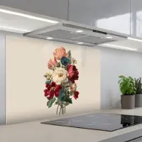 KitchenYeah Spatscherm 80x55 cm - Zelfklevende achterwand Boeket - Warme tinten - Elegant - Keuken muurbeschermer - Spatwand fornuis