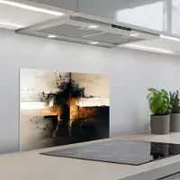 KitchenYeah Spatscherm 60x45 cm - Zelfklevende achterwand Modern - Zwart - Verf - Goud - Keuken muurbeschermer - Spatwand fornuis