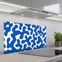 KitchenYeah Spatscherm 100x50 cm - Zelfklevende achterwand Vormen - Abstract - Blauw - Golven - Keuken muurbeschermer - Spatwand fornuis