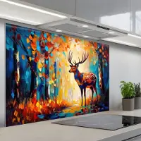 KitchenYeah Spatscherm 120x80 cm - Zelfklevende achterwand Hert - Bosdieren - Natuur - Kunst - Keuken muurbeschermer - Spatwand fornuis