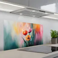 KitchenYeah Spatscherm 100x50 cm - Zelfklevende achterwand Dromerig - Bloemen - Verfijnde details - Keuken muurbeschermer - Spatwand fornuis