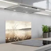 KitchenYeah Spatscherm 60x40 cm - Zelfklevende achterwand Meer - Water - Natuur - Beige - Keuken muurbeschermer - Spatwand fornuis