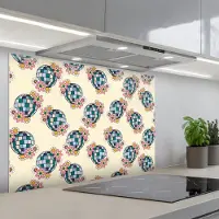 KitchenYeah Spatscherm 90x60 cm - Zelfklevende achterwand Retro - Disco - Bloemen - Discobal - Keuken muurbeschermer - Spatwand fornuis
