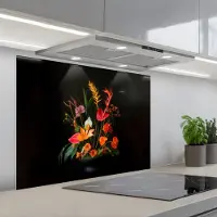 KitchenYeah Spatscherm 90x70 cm - Zelfklevende achterwand Schaal - Boeket - Bloemen - Keuken muurbeschermer - Spatwand fornuis