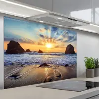 KitchenYeah Spatscherm 120x80 cm - Zelfklevende achterwand Strand - Zonsondergang - Natuur - Zee - Landschap - Keuken muurbeschermer - Spatwand fornuis