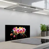 KitchenYeah Spatscherm 70x30 cm - Zelfklevende achterwand Orchidee - Graffiti - Kleurrijk - Bloemen - Abstract - Keuken muurbeschermer - Spatwand fornuis