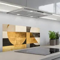 KitchenYeah Spatscherm 90x45 cm - Zelfklevende achterwand Abstract - Goud - Grijs - Vormen - Geometrisch - Keuken muurbeschermer - Spatwand fornuis