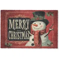 MuchoWow Deurmat 90x60 cm - Droogloopmat Klassiek - Kerstgroet - Sneeuwpop - Rood - Mat voor binnen - Schoonloopmat - Deurmatten met print - Inloopmat