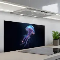 KitchenYeah Spatscherm 100x50 cm - Zelfklevende achterwand Tentakels - Kwal - Paars - Sprankeling - Keuken muurbeschermer - Spatwand fornuis