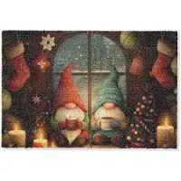 MuchoWow Deurmat 90x60 cm - Droogloopmat Gnooms - Kerst - Raam - Kleurrijk - Mat voor binnen - Schoonloopmat - Deurmatten met print - Inloopmat