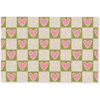 MuchoWow Deurmat 90x60 cm - Droogloopmat Olijfgroen - Hartjes - Patroon - Retro - Mat voor binnen - Schoonloopmat - Deurmatten met print - Inloopmat