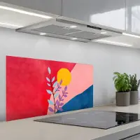 KitchenYeah Spatscherm 80x40 cm - Zelfklevende achterwand Bladeren - Zon - Abstracte vormen - Keuken muurbeschermer - Spatwand fornuis
