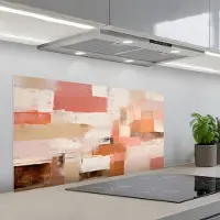 KitchenYeah Spatscherm 100x50 cm - Zelfklevende achterwand Kunst - Roze - Abstract - Keuken muurbeschermer - Spatwand fornuis