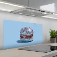 KitchenYeah Spatscherm 100x50 cm - Zelfklevende achterwand Glitters - Hamburger - Blauw - Keuken muurbeschermer - Spatwand fornuis